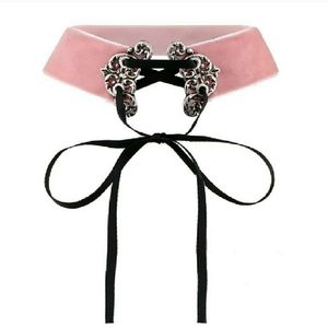 Pink velvet choker necklace
